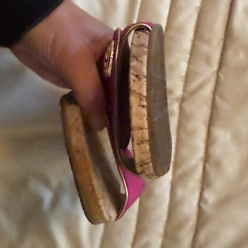 Michael Kors Pink Cork Sandals with Gold Accents